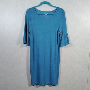 H145 Splendid teal ruffle trim sleeve t-shirt dress S NWT